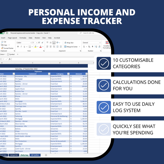 Personal Excel spending and income tracker